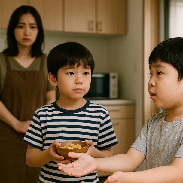 お菓子をおねだりする息子の友人。波風立てずに“出禁”にしたい