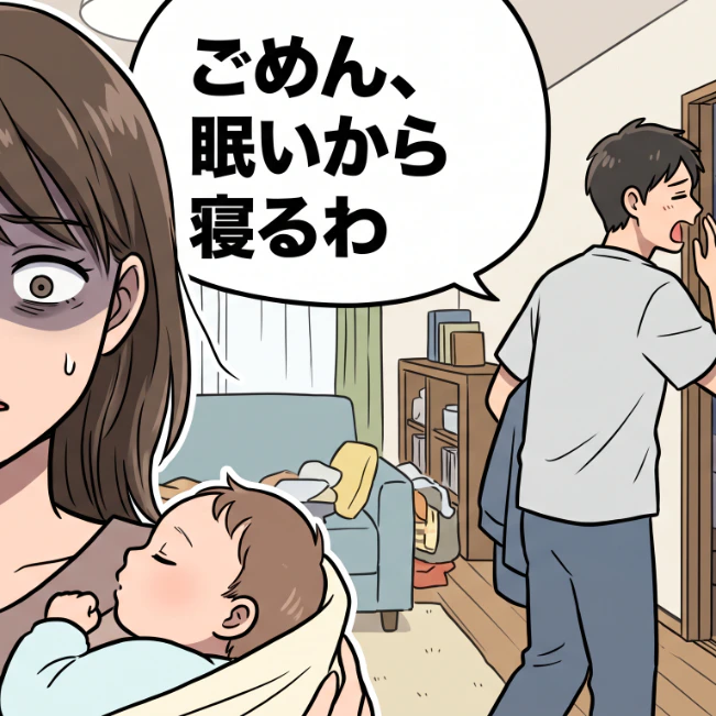 「ごめん眠いから寝るわ」授乳でずっと抱っこする私を置き去り、自分都合で寝る夫にモヤッ
