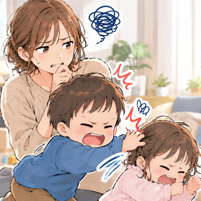 妹に積み木を投げたり叩いてしまう1歳兄に「ついキツく怒ってしまう」ママの葛藤