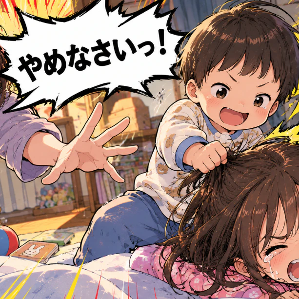 「髪の毛が数本抜けた」2歳の下の子がふざけてヒートアップ、思わず手が出てしまった夜