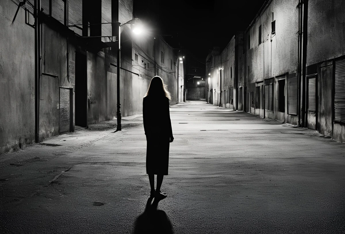 女性　後ろ姿　闇