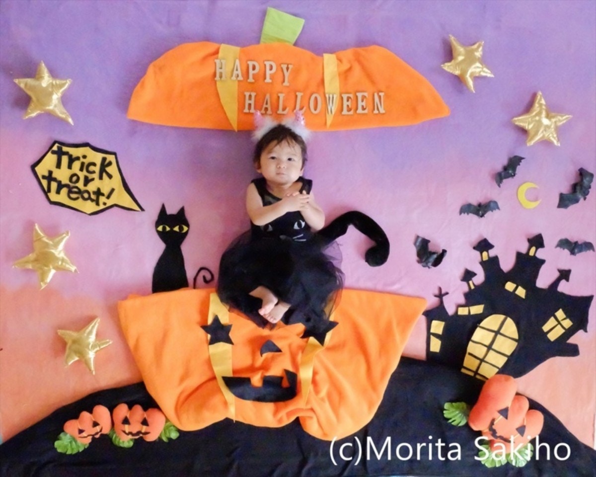 ハロウィン　かぼちゃ　おばけ　壁面飾り　マンスリーフォト　寝相アート　月齢フォト