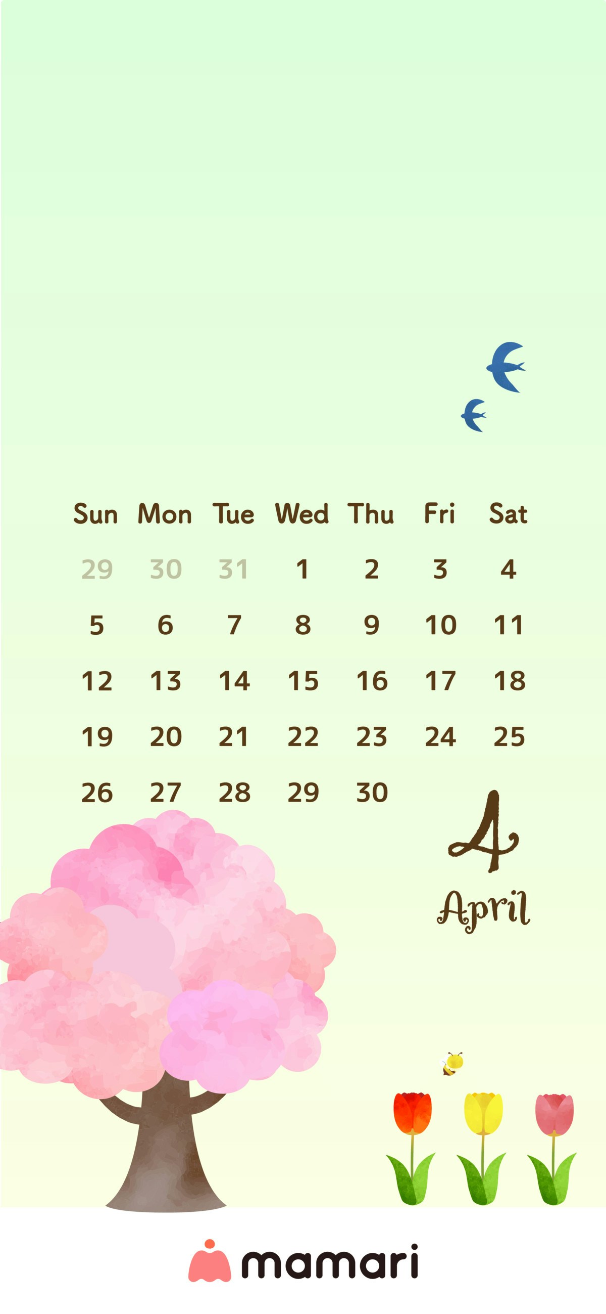 ママリオリジナル 年4月のカレンダー壁紙を無料プレゼント ママリ