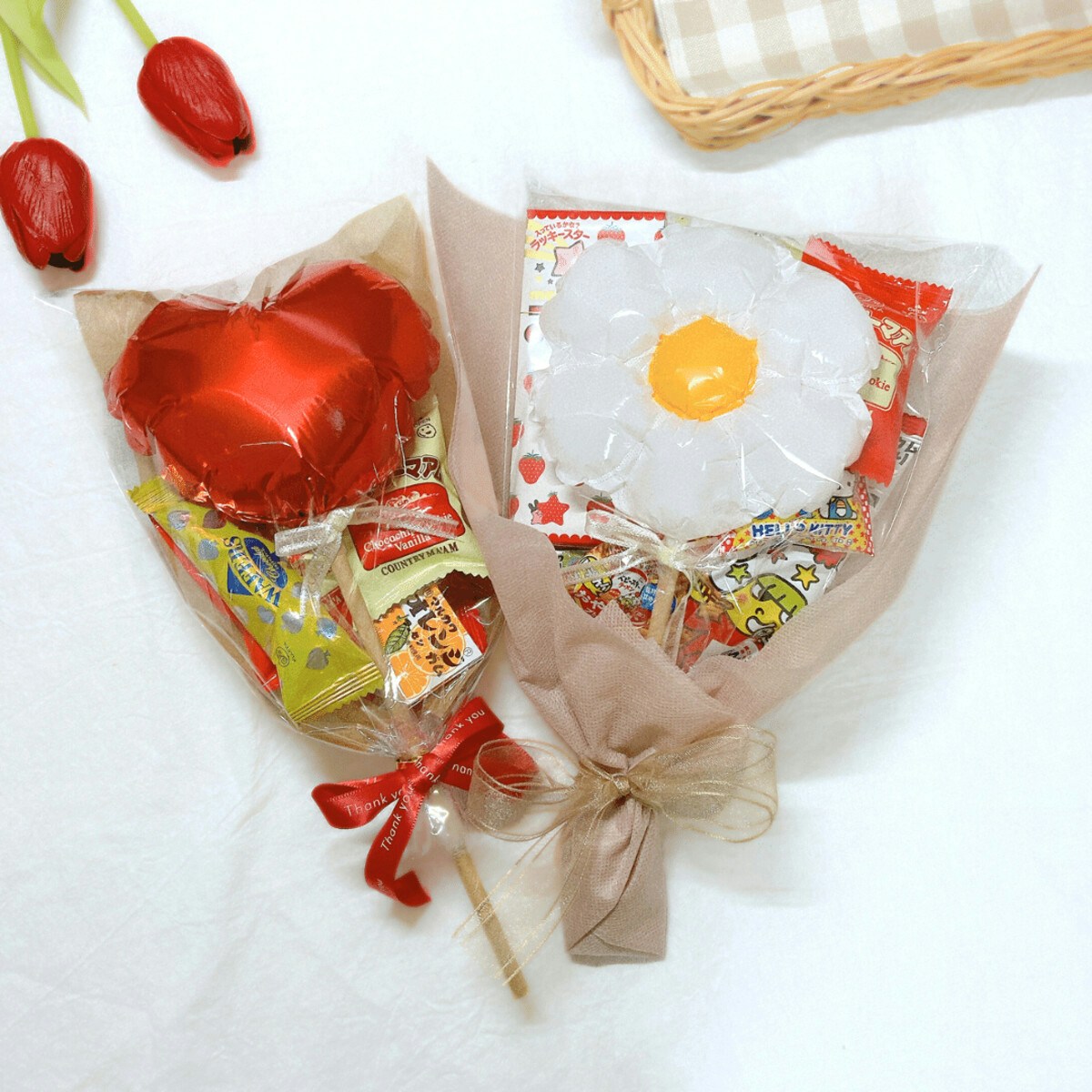 卒業式　バルーンブーケ　お菓子ブーケ　ブーケ 卒園・卒業祝いにも◎【100均】ハートが華やか「お菓子ブーケ」の