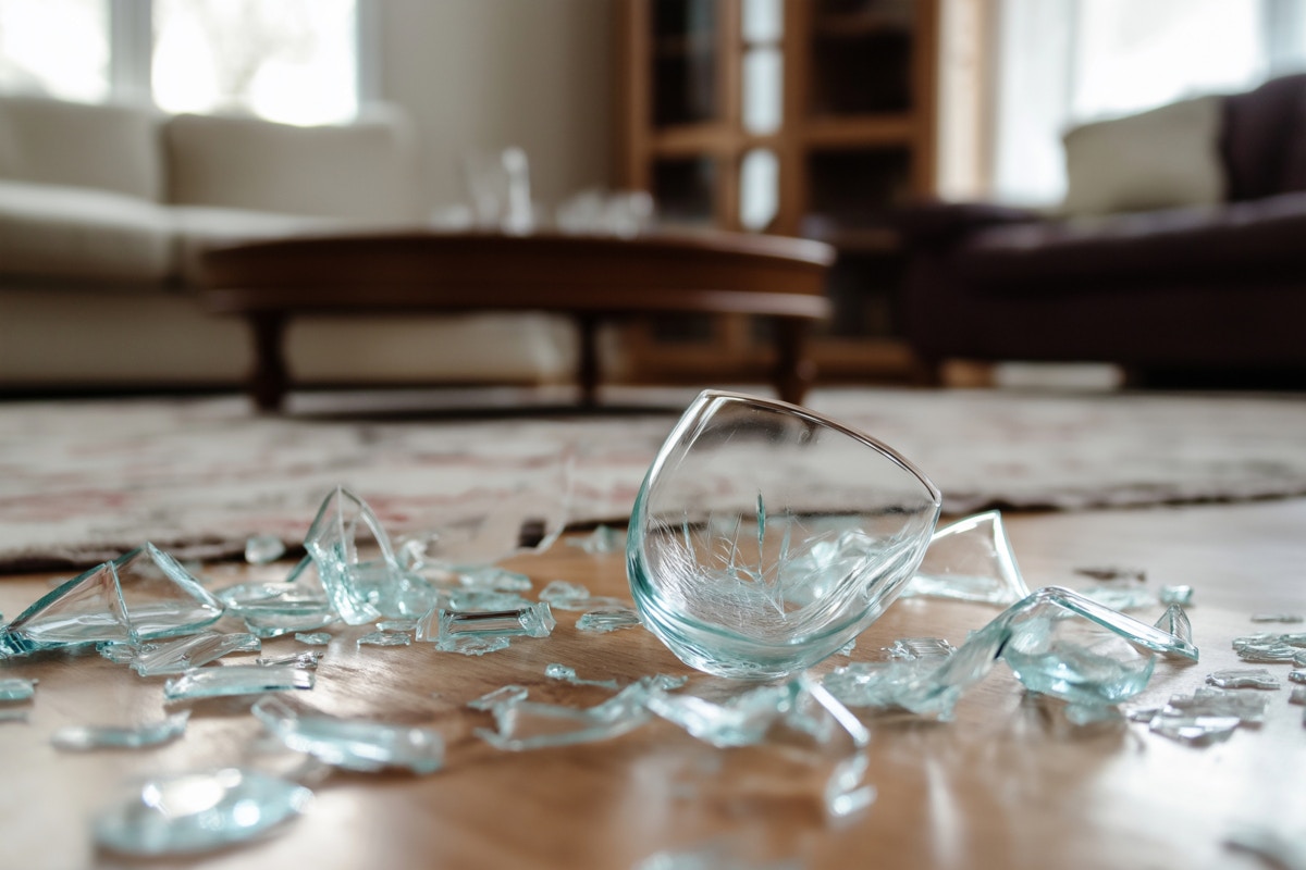 割れた　コップ