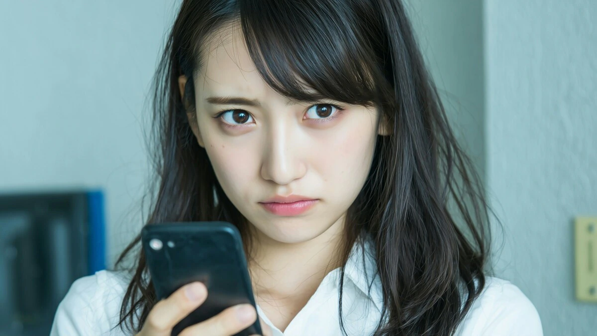 スマホ　女性　怒り