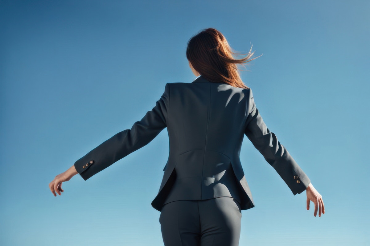 女性　スーツ　後ろ姿