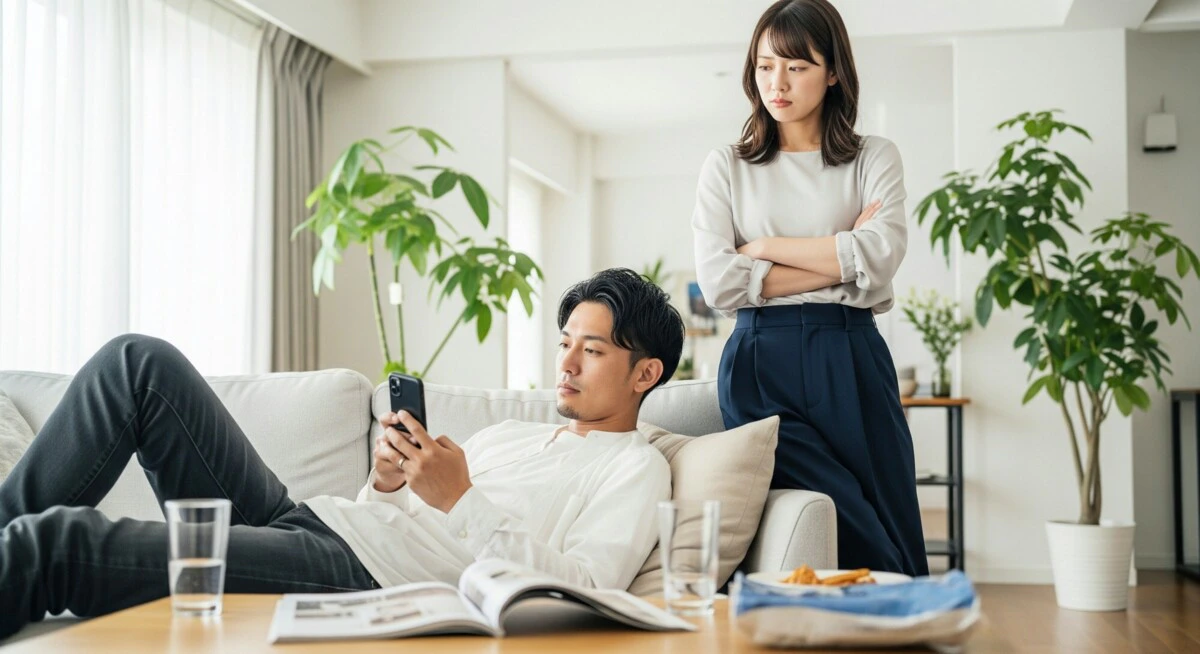 男性　スマホ　家