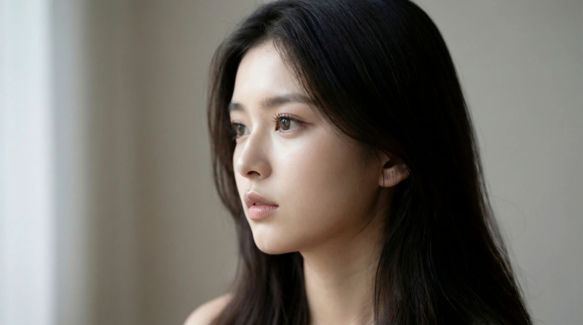 女性　横顔　ロング　窓