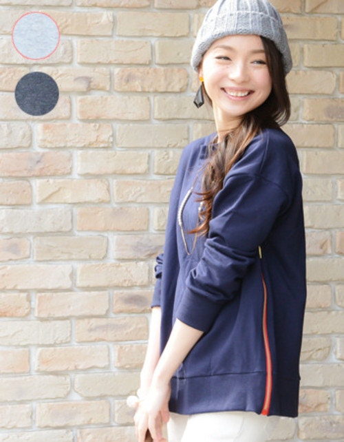 東尾理子さんが「ダウンタウンDX」にてご着用！授乳服 マタニティ トップス カラージップ・スウェットシャツ（ジッパー）