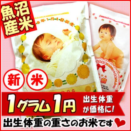出産内祝いの名入れギフト  魚沼産コシヒカリ 抱っこできる赤ちゃんプリント 米 出生体重米 内祝い