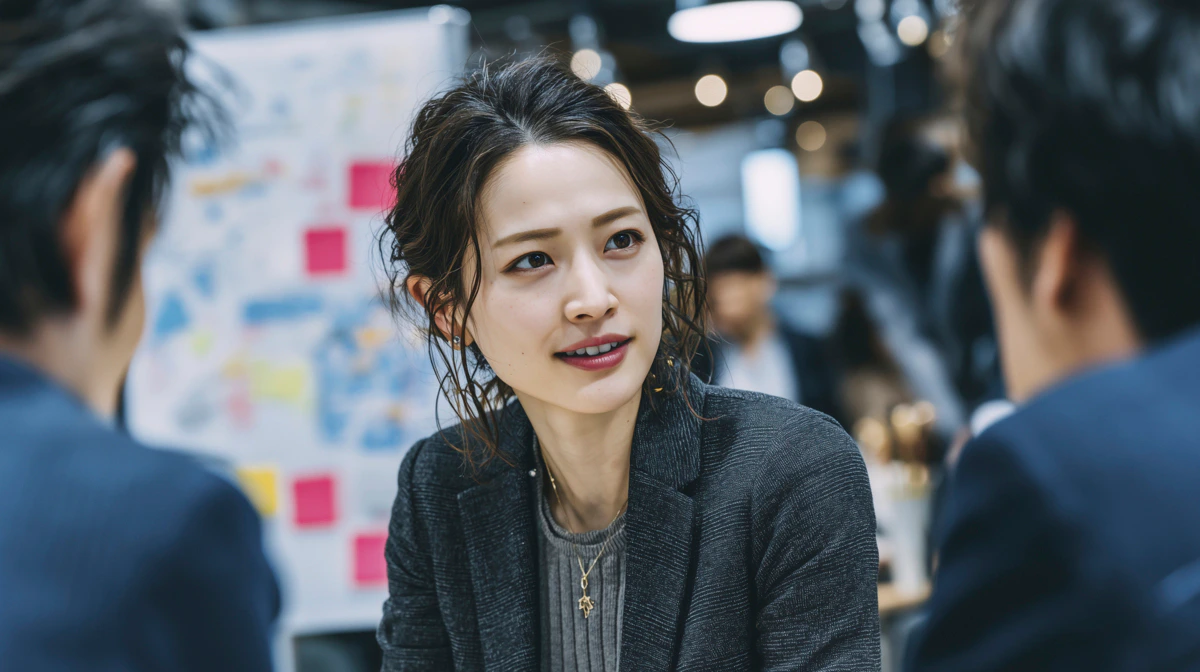 会社　女性　同僚　日本　話す