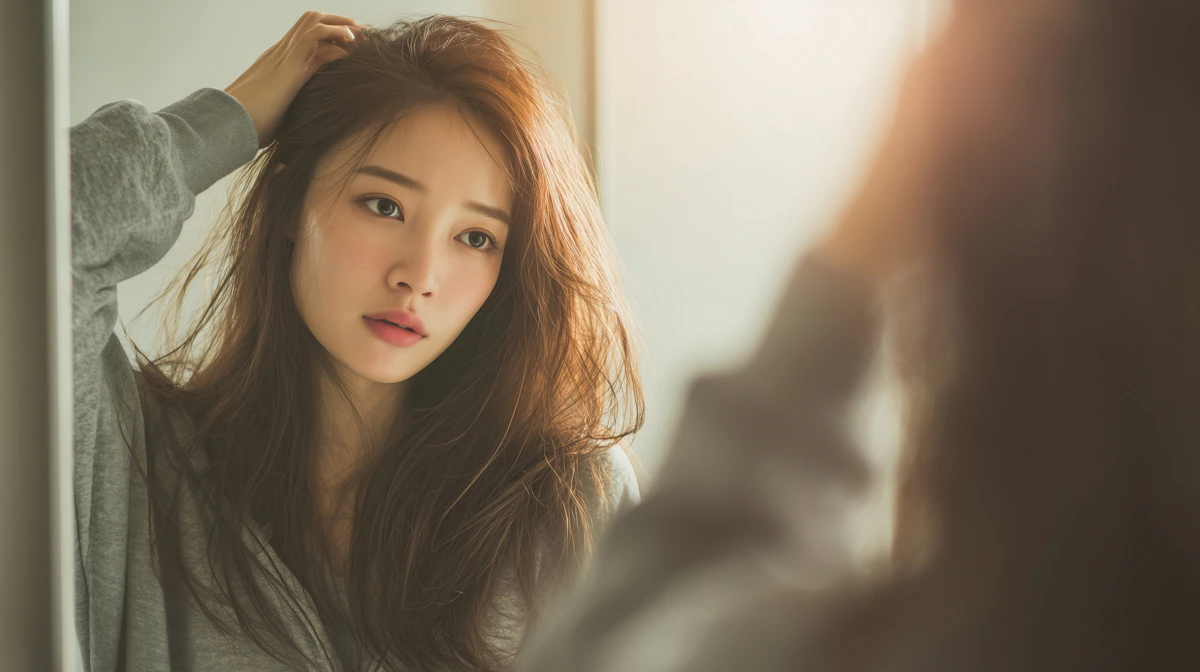 鏡　女性　バスルーム　日本