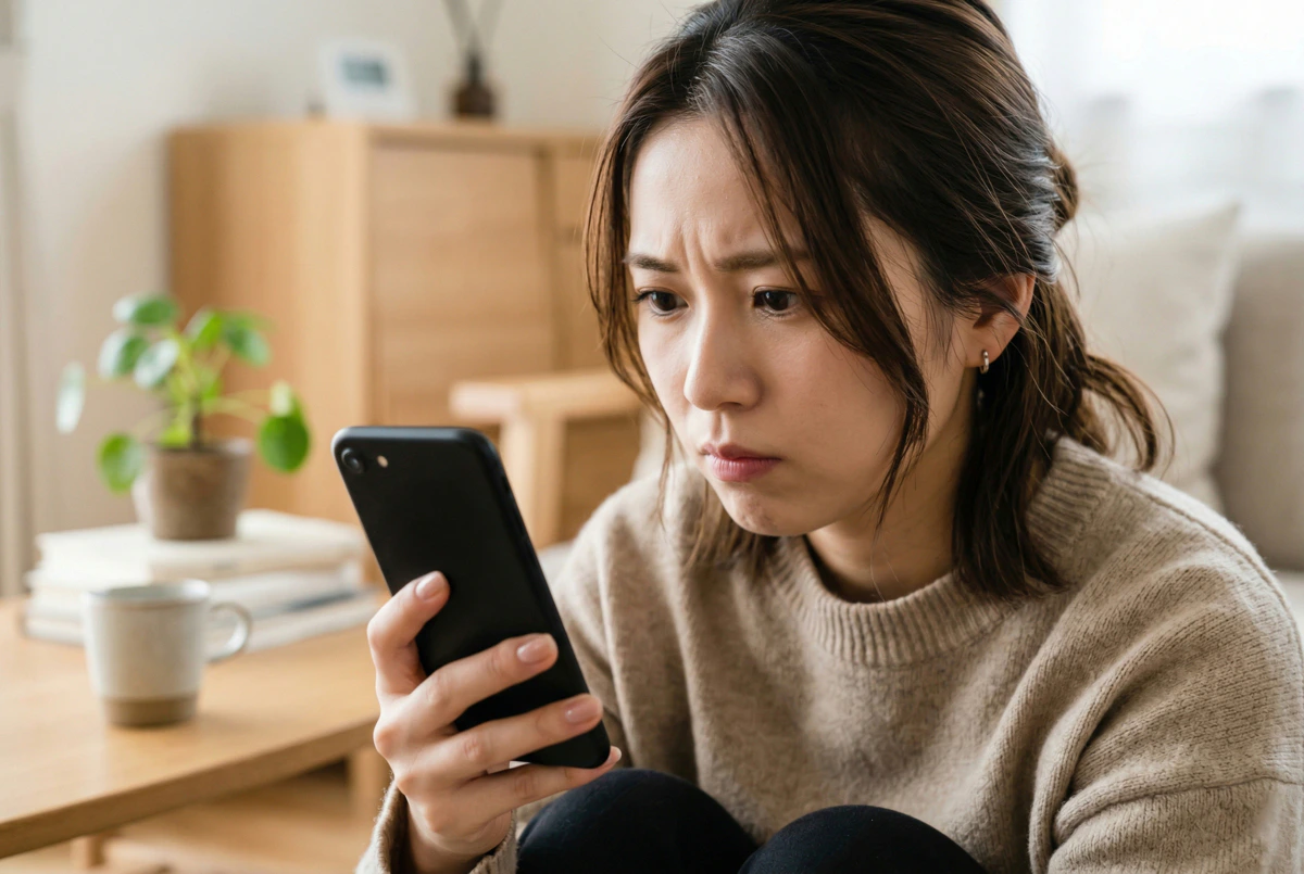 電話　眉間　女性