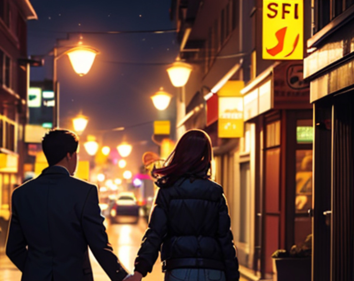 夜　後ろ姿　男女　繁華街