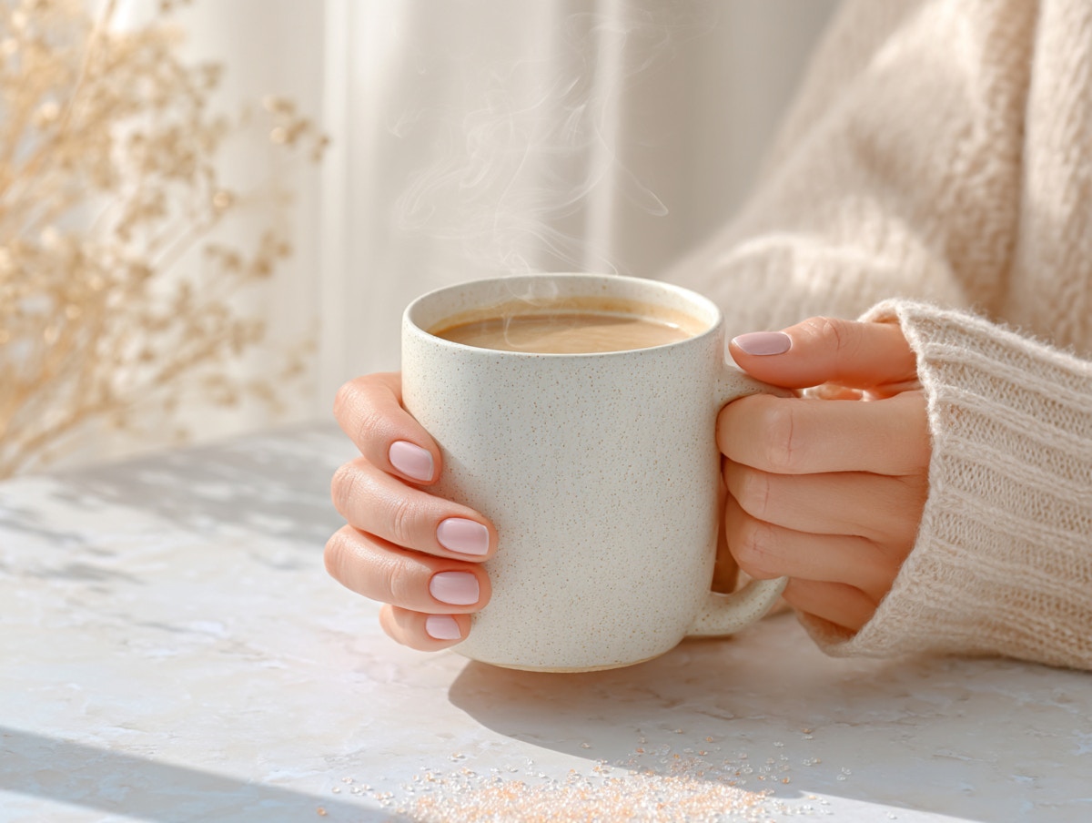 女性　カップ　手元